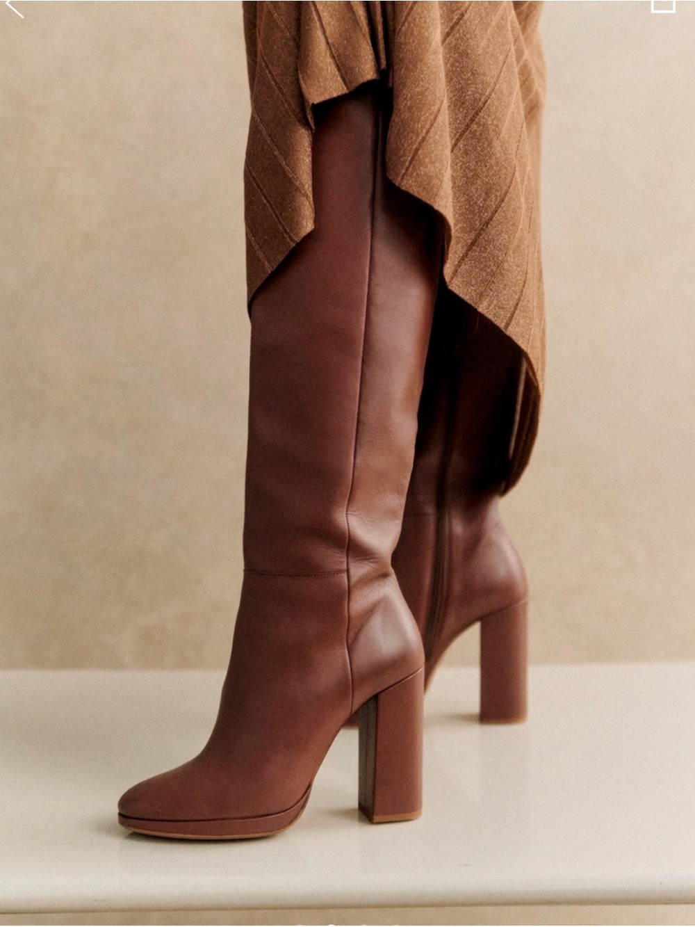Sézane Apolline Thigh High Brown Leather Boots - Picture 2 of 6